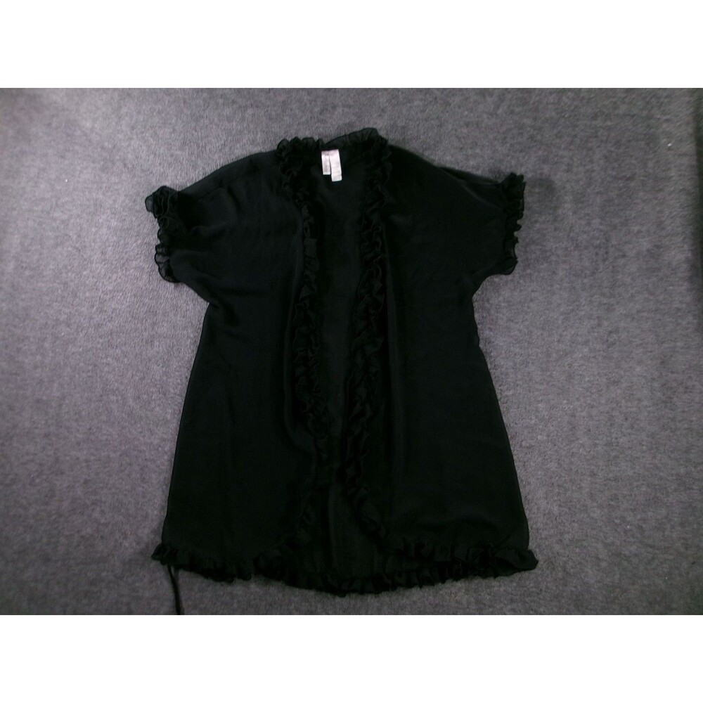 Ambrielle Cardigan Womens M Black Ruffled Trim Open Front Short Sleeve Top